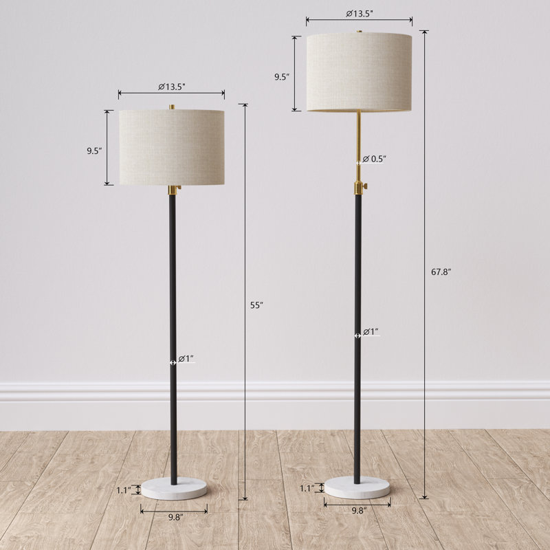  Carmeline 68" Modern Adjustable Height Metal Floor Lamp with 3-Way Dimmable Light and Marble Base