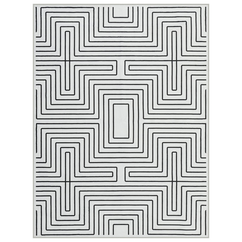 8 x 10 Washable Area Rugs for Living Room, Soft Grey Modern Bedroom Rugs 8x10, Large Geometric Non-Slip Low Pile Indoor Dining Room Carpet for Office Playroom