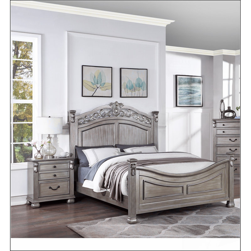 Cadre de lit avec tête de lit de conception unique et formelle en argent antique traditionnel pour grand lit 1pc, Grand lit