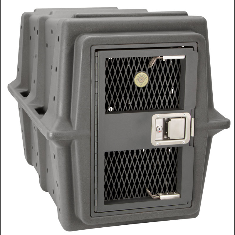 Small Gray Military-Grade Plastic Dog Crate with Stainless Steel Door