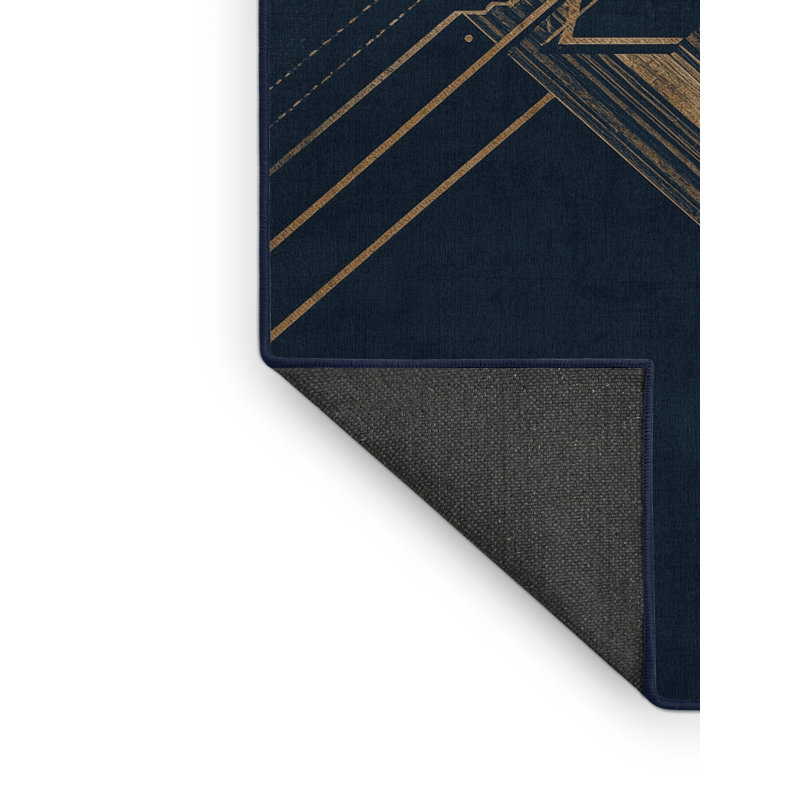 Soft Plush Edgemont Global Inspired Geometric Area Rug in Grey – Navy Binding, 3x5