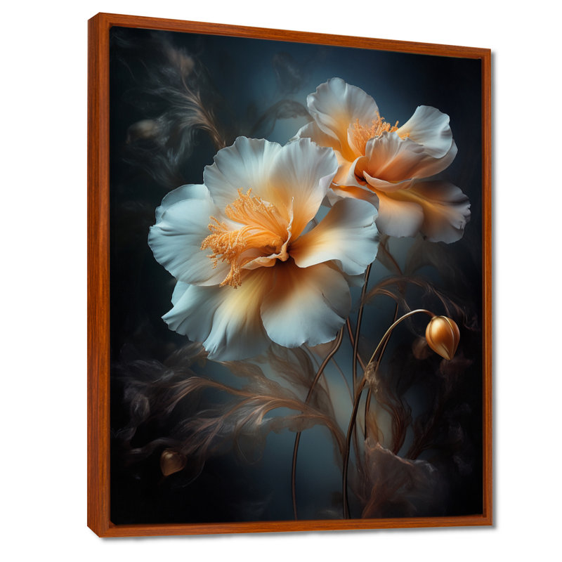 Pivoine blanche romantique - art mural pivoine, Cadre flottant brun, bois massif, H 32 po x l 24 po x P 1 po