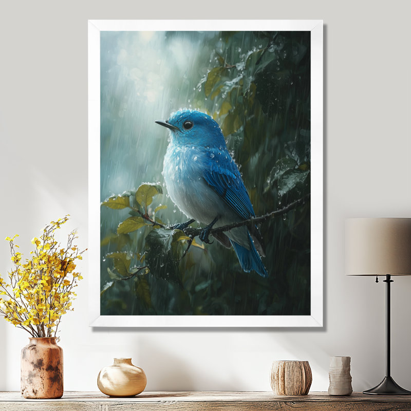 «Bluebird In The Forest Rain I», reproduction d'art sur toile, H 32 po x l 16 po, Reproduction encadrée sans passe-partout