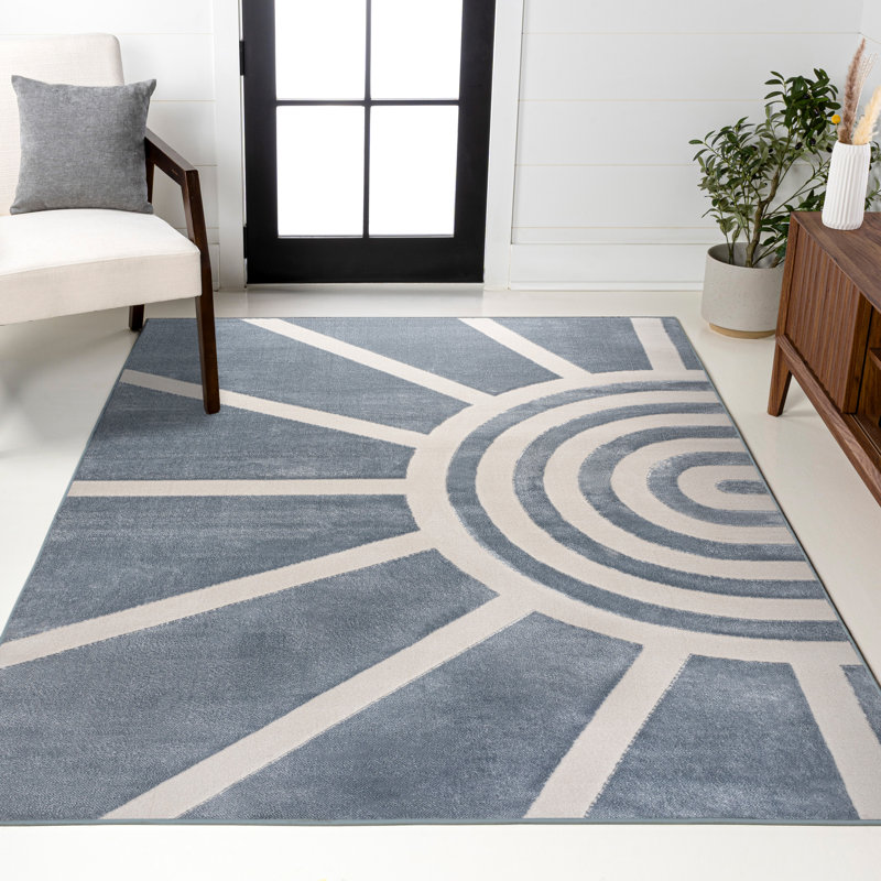 Banesa MidCentury Scandinavian Abstract Sun Two-Tone High-Low Blue/White Rug, Rectangle 7'10" x 10'