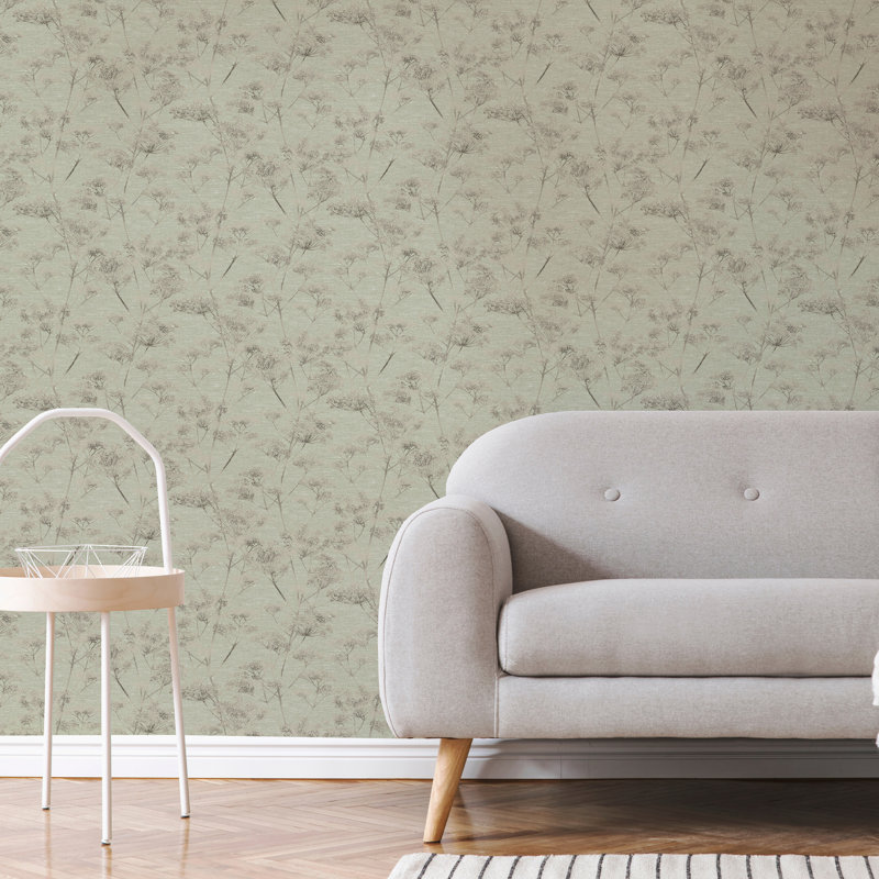 Floral Metallic Wallpaper Double Roll, Sage