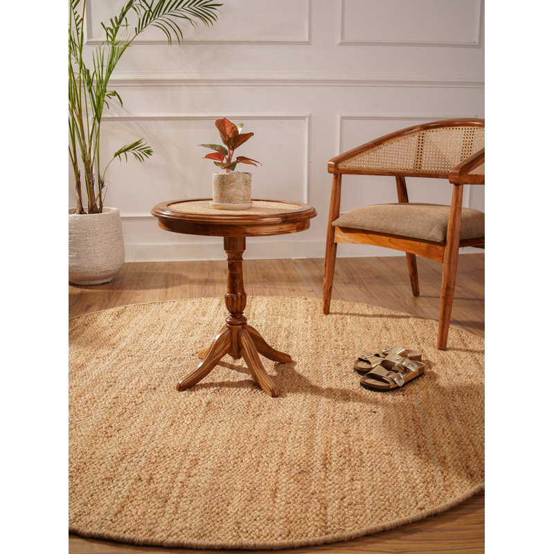 Heller Hand Woven Jute Eco-Friendly Solid Area Rugs - Round, Light Brown Color, Solid Pattern, High Pile, Natural Fiber, Outdoor Indoor