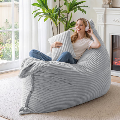 3‑in‑1 Convertible Corduroy Giant Bean Bag Chair, Washable Removable Cover, High‑Rebound Memory Foam Floor Sofa Bed