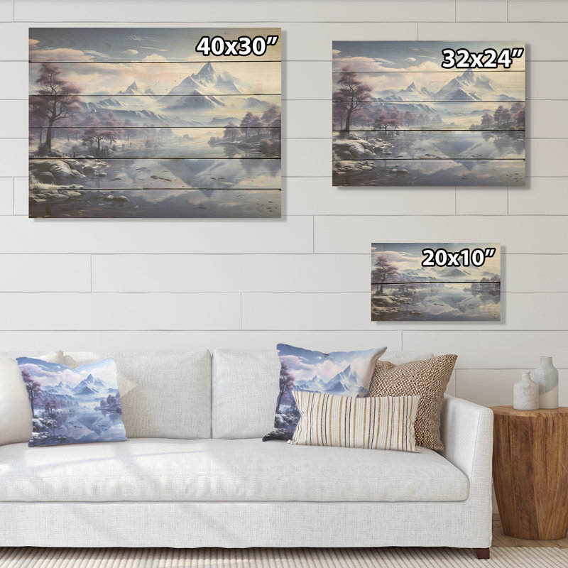 Harmonie de montagne, sommet de montagne, art sur bois de pin naturel, H 24 po x l 32 po