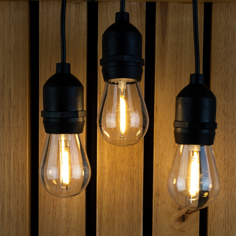 Jonida Outdoor - 50' Patio Lights with 15 Vintage-Style LED Edison Bulbs and Hanging Sockets