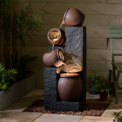 Cascading Urn Fountain, Decorative Water Fountain with LED Lights and Quiet Pump, Indoor Outdoor Water Feature for Patio, Garden, Deck, Balcony, Office and Home Décor, Relaxing Cascading Water Design