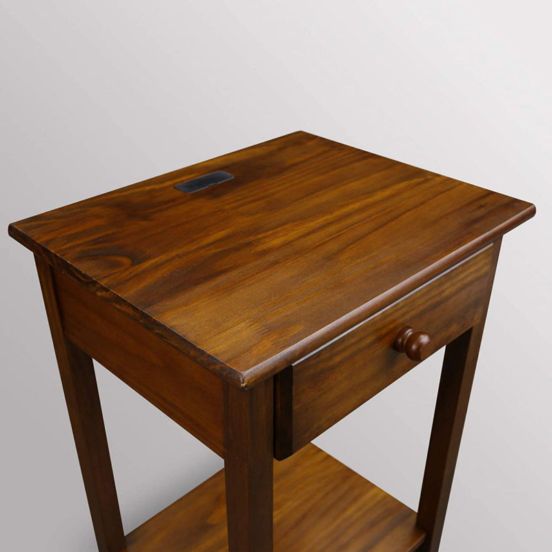 17.5'' W Solid Wood Nightstand, Brown