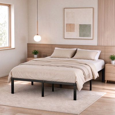 Ebern 14" Black Metal Platform Bedframe, No Box Spring Needed, Queen Size