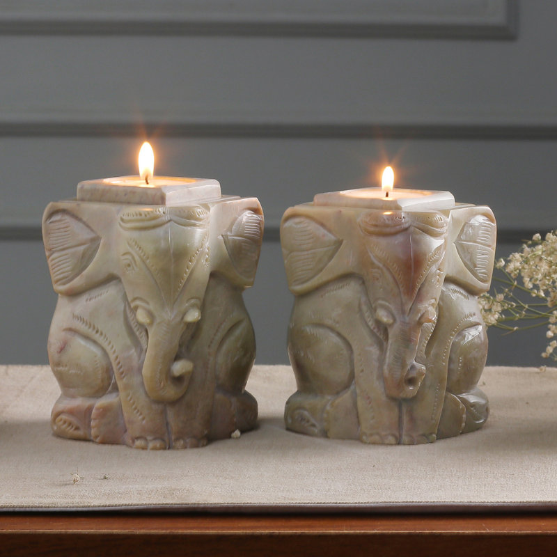 Kajus 4.3'' H Stone Tabletop Hurricane with Candle Included