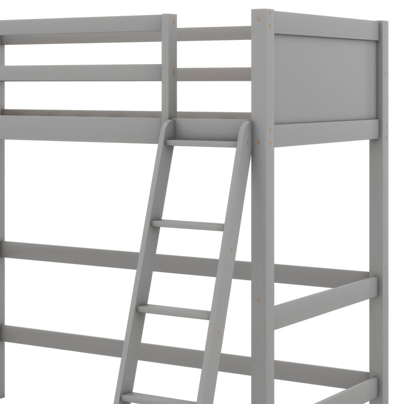 Lit mezzanine en bois massif avec échelle, Gris