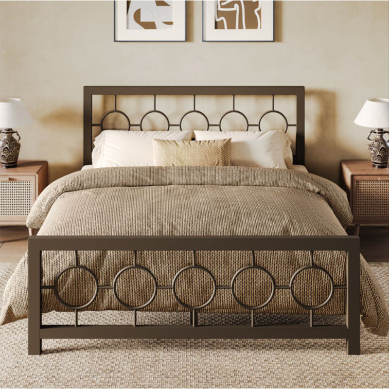 Mauppin Metal Slat Bed, Queen, Brown