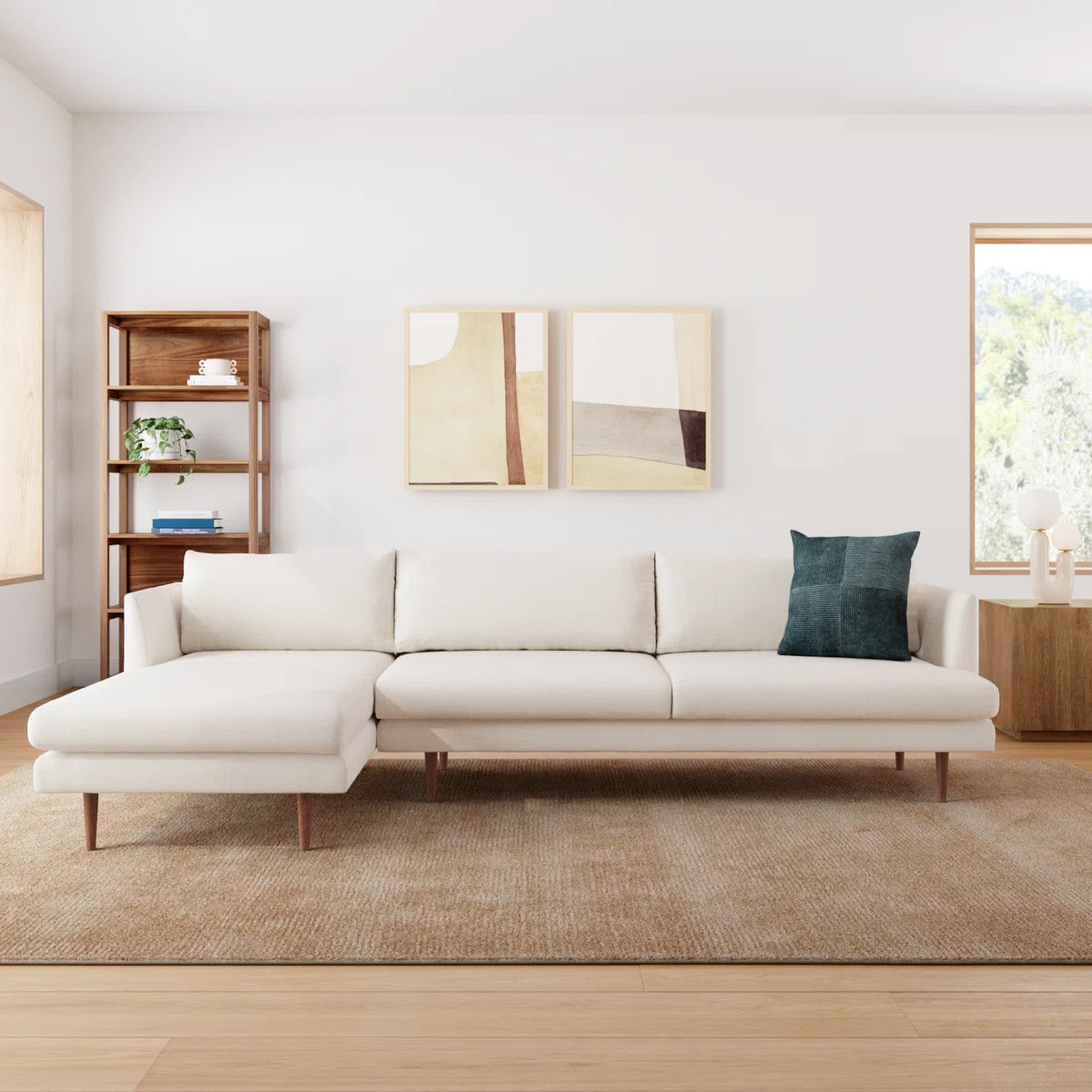 Miller Sectional, Left Hand Facing, Ivory Polyester Blend