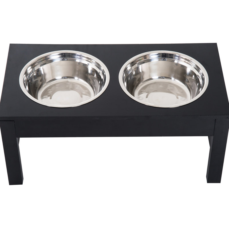 23" Elevated Dog Bowl Holder - Black. Enhances Digestion Efficiency. 2 Stainless Steel Bowls. . Appealing Design. Non-slip Base. Water Black Pet Feeding Station. Functionality. Constructed.