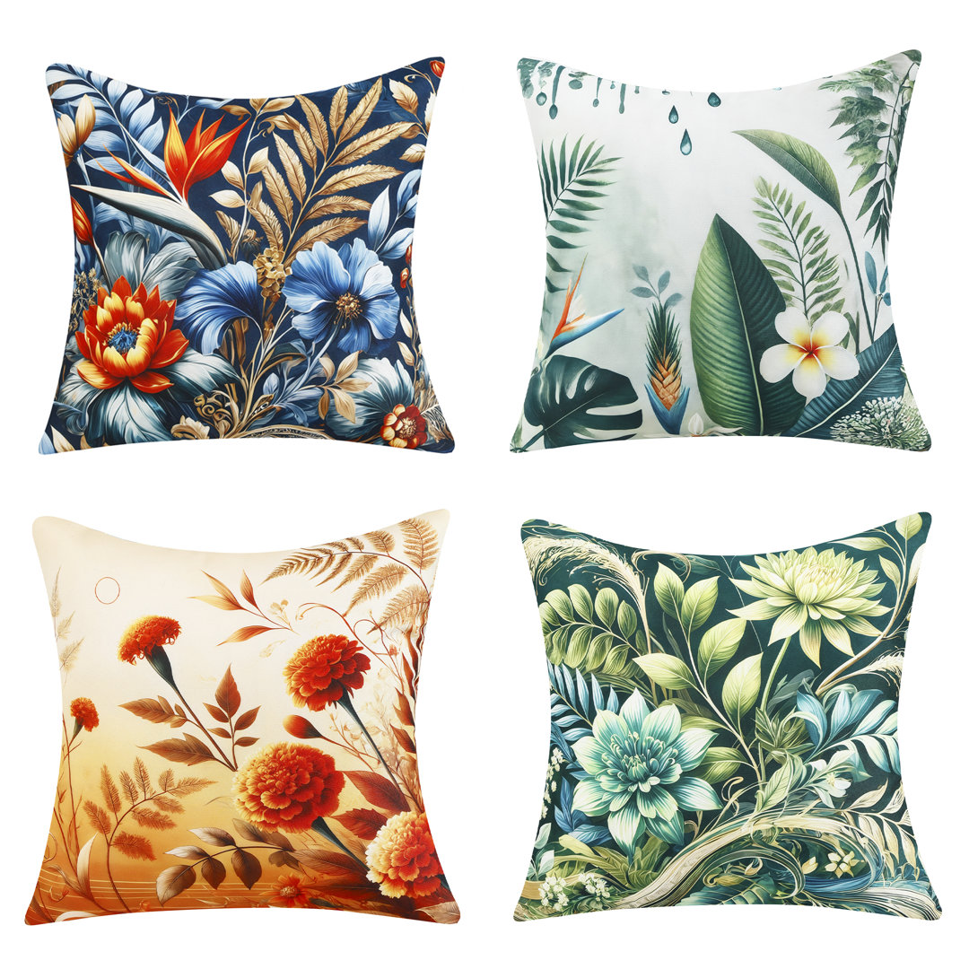 Indoor / Outdoor Floral Square Throw Pillow Cover