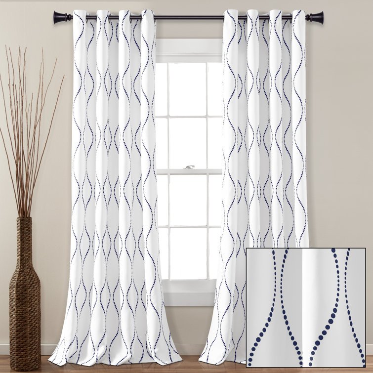 Lush Decor Navy Bathroom Shower Curtain with Bold Trellis Print on Navy