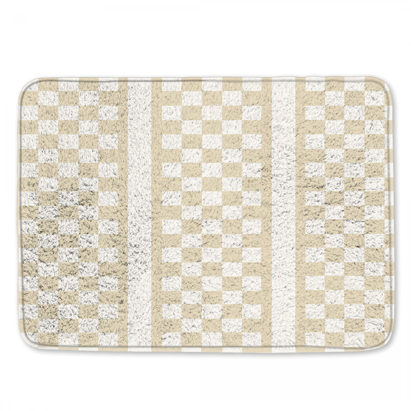 Beige Checkered Grid Bath Mat, 24in W x 17in L