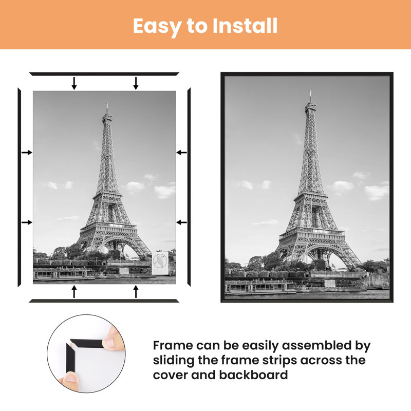 12X18 Frame Black 3 Pack, Poster Frames 12 X 18 For Horizontal Or Vertical Wall Mounting - Slide-In Photo Frame Strips, Scratch-Proof Wall Gallery Photo Frame