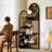 Wood & Rattan Corner Shelf with Floral Art Panels, Vintage-Inspired Tiered Display Cabinet for Living Room, Bedroom, or Entryway-123629109