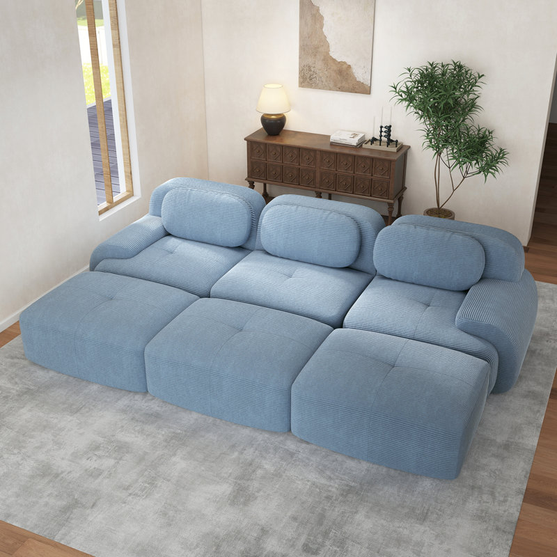 Three-Seat Modular Sofa With 3 Ottomans Corduroy Boneless Fabric 32D High-Resilience Sponge Living Rooms Media Rooms