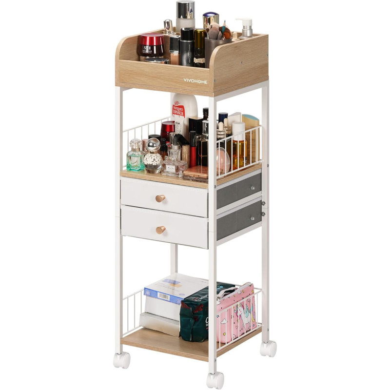 Chariot de maquillage avec tiroirs, Bois