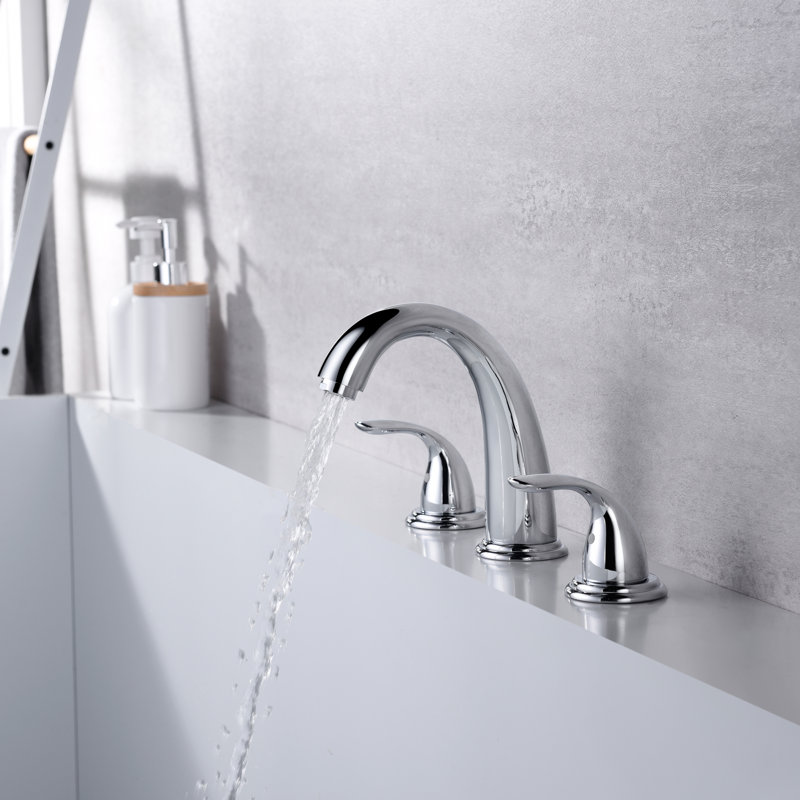 Sumerain High Flow Roman Tub Faucet, Two Knob Handle Deck Mount Bathtub Faucet Tub Filler with Brass Valve, Chrome