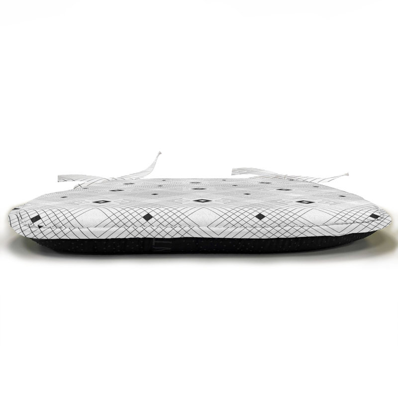 Black And White Chair Seating Cushion Set Of 12, Geometric Diagonal Squares And Stripe Forms Pattern Modern Style Design, Seat Pads For Office With Anti-Slip Backing, 40 Cm X 40 Cm, White Black