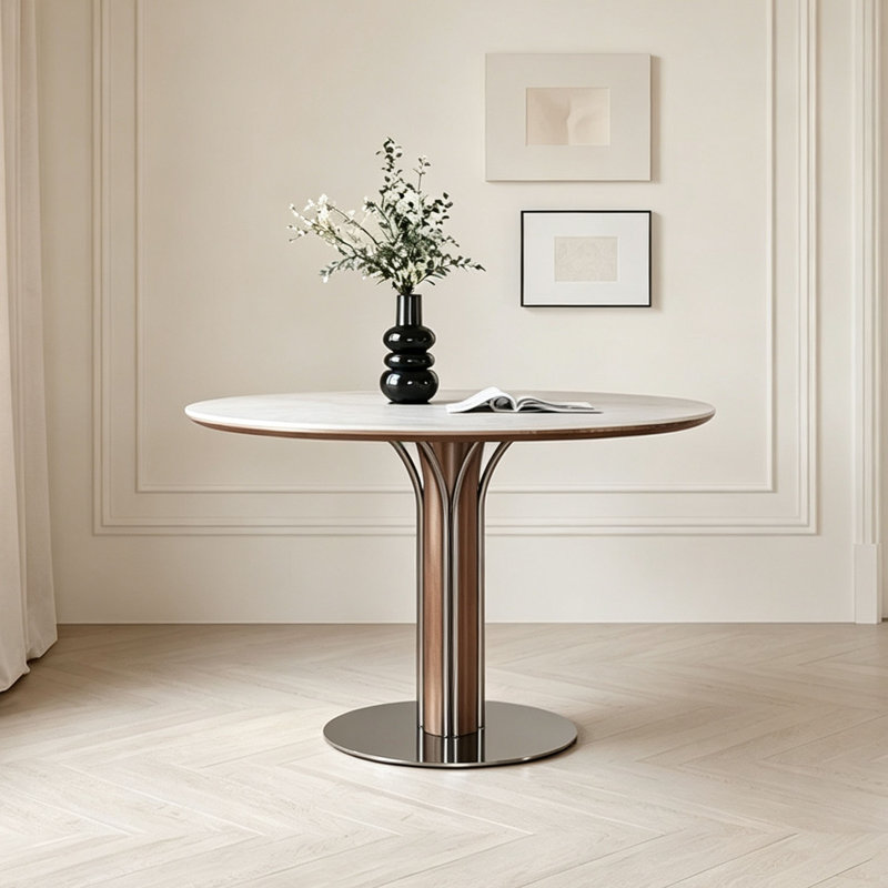 Table ronde Mid-Century frittée, H 29,5 po x l 39,4 po x P 39,4 po