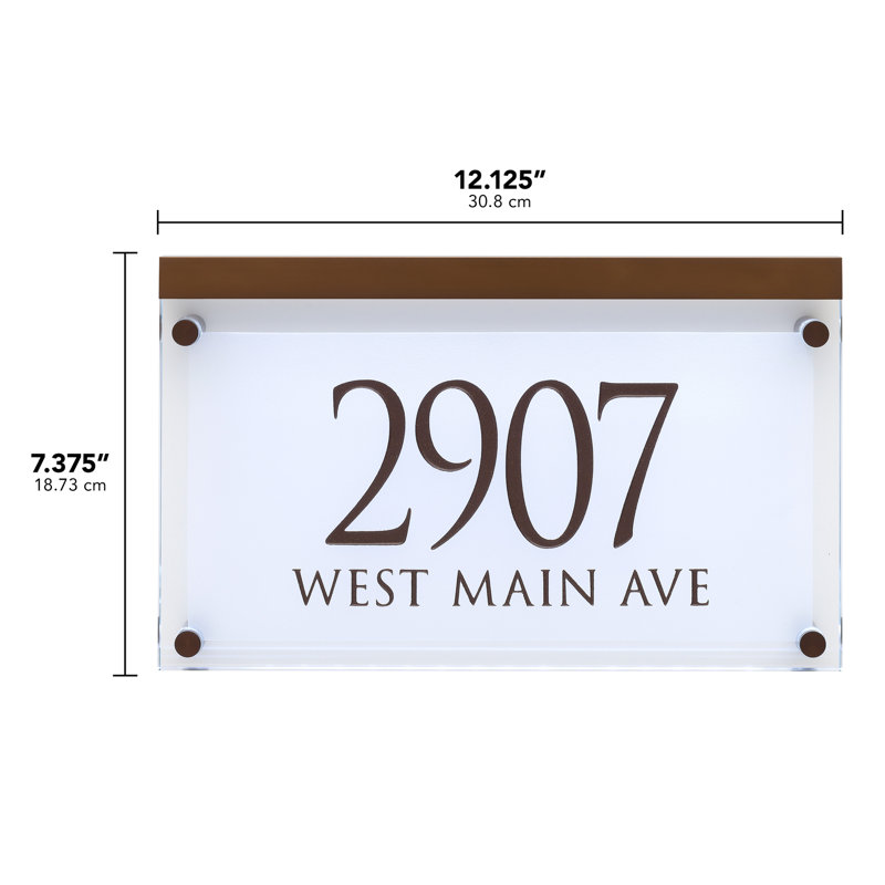 Frosted Crystal LED Lighted Trajan Engraved 2-Line Address Sign, Yes, Dark Bronze
