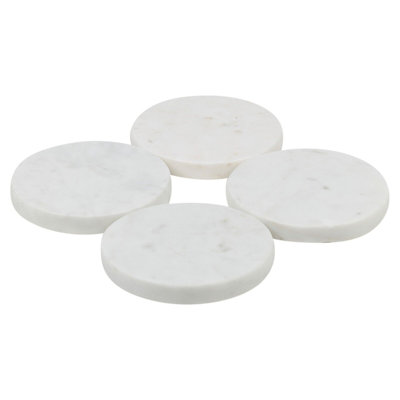 Marble Agate Ceramic Jute Leather Crystal Round 4 Piece Coaster Set