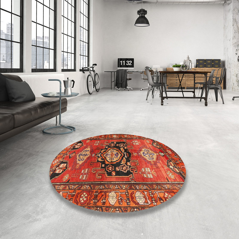Tapis traditionnel rouge / beige / bleu, Rond 3 pi