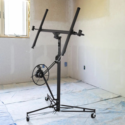 13Ft Drywall Lift, 150Lb Capacity Sheetrock Panel Hoist, Sheetrock Lifter Tools With 3 Lockable Caster Wheels, 360° Rotatable Telescopic Arm For Ceiling Work (Red, 13Ft)