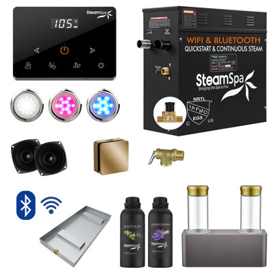 Black Series 9KW Steam Bath Generator With Wireless Remote, BLUETOOTH, WIFI, And Dual Aroma Pump In Gold