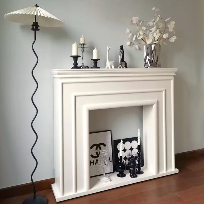 Beige Manufactured Wood Freestanding Fireplace, 39.37" H x 47.24" W x 10.63" D