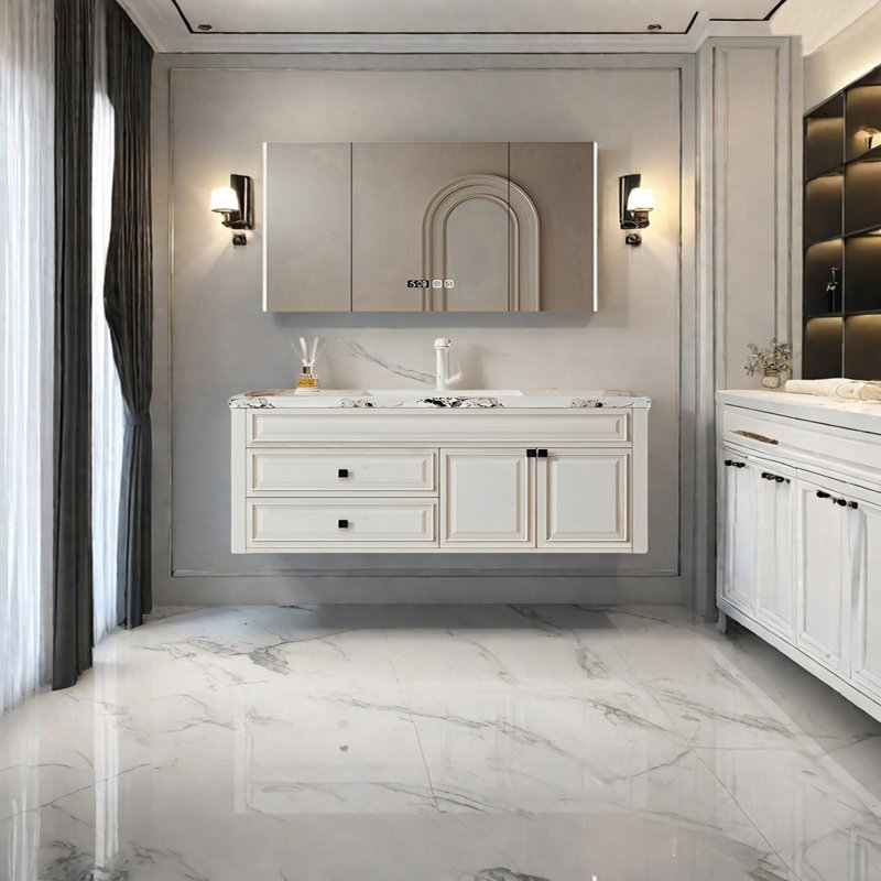 Armoire de salle de bain style français, Crème, crème, 59"