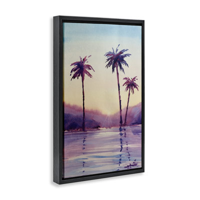 Purple Hued Palm Trees Floating Frame, design by Stephanie Fielden