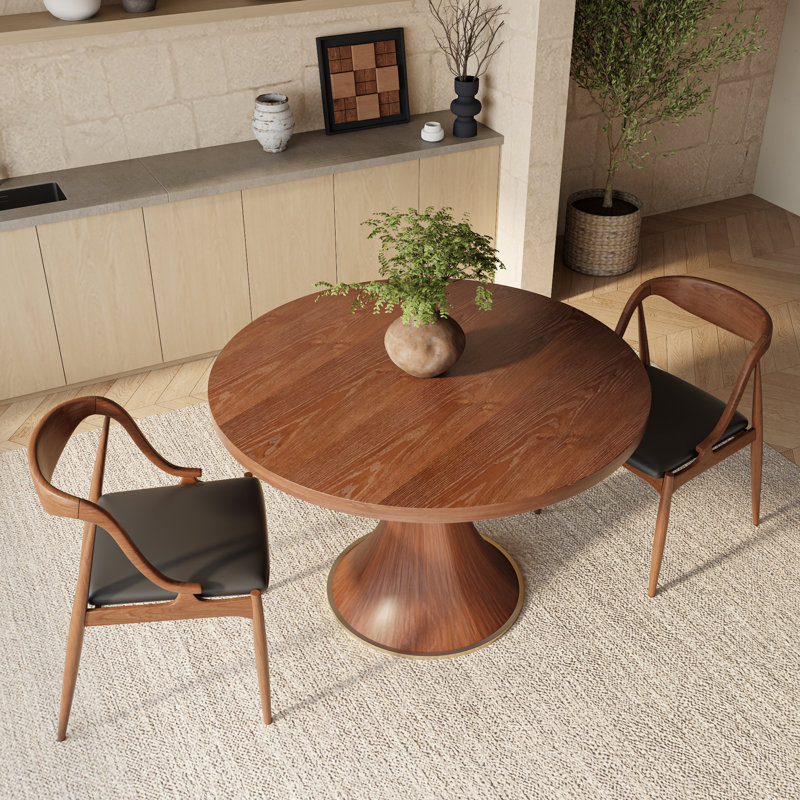 Round Mid-Century Farmhouse Solid Wood Dining Table, 29.52”H x 43.31”L x 43.31”W