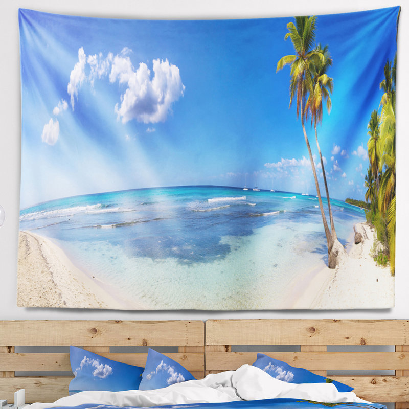 Photographie de paysage, plage paradisiaque, tapisserie, H 68 po x l 80 po