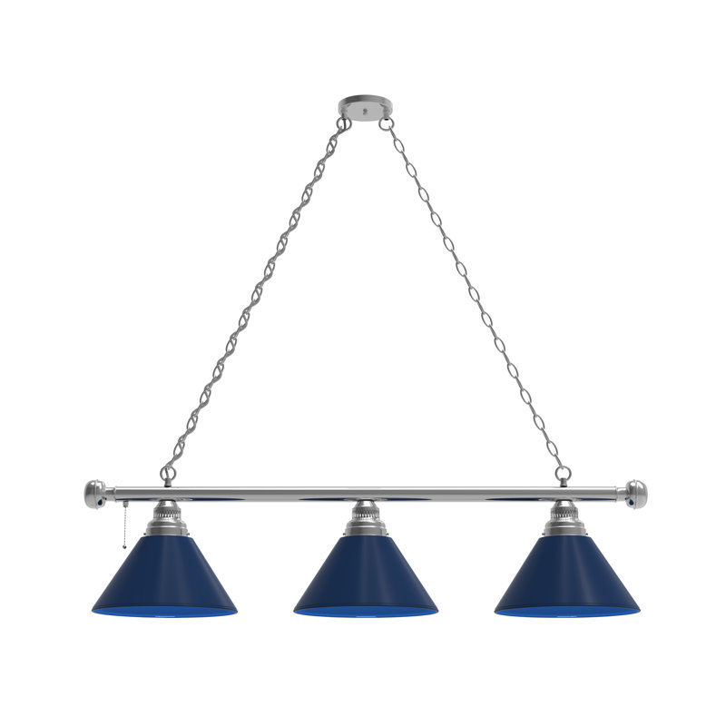 3 - Light Pool Table Lights Pendant, Chrome, Dark Blue