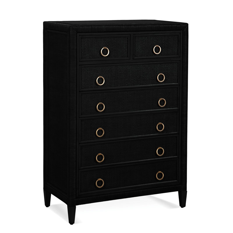 Commode 7 tiroirs Warwick, Noir, noir, noir, noir, Laiton satiné