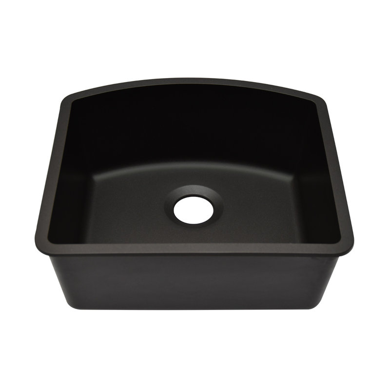 Évier de cuisine 23 po x 21 po en quartz platine, évier simple en forme de D, évier encastré, évier encastré, évier de cuisine en granit