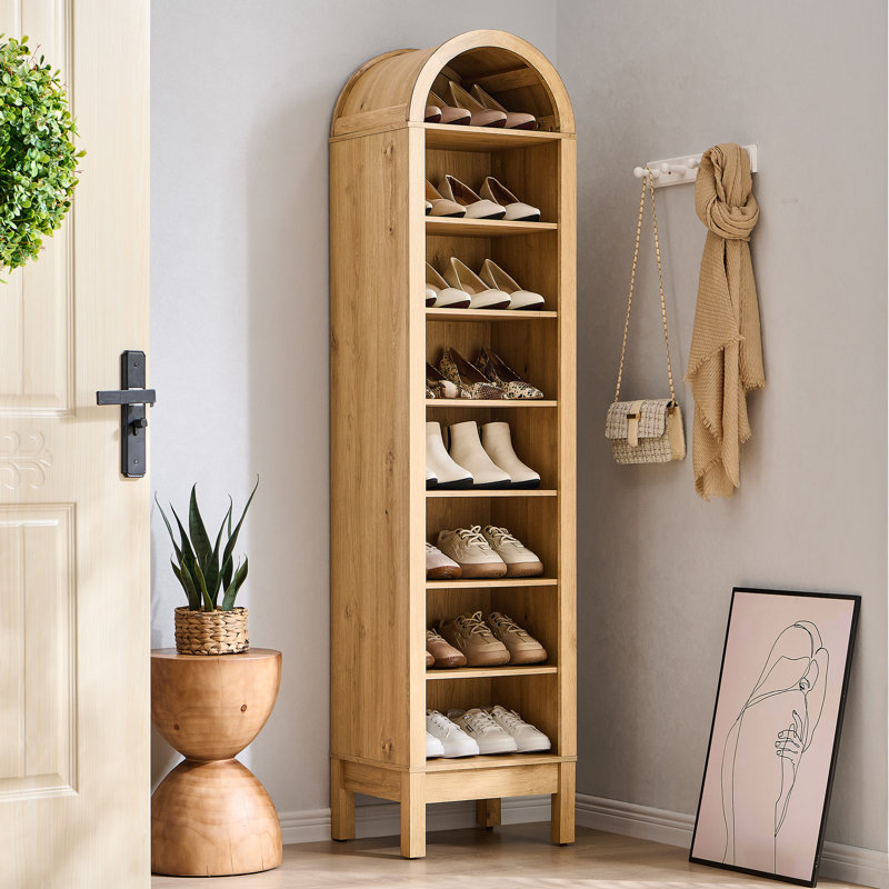 71" H Arched Engineered Wood Shoe Storage Cabinet, Natural Wood, 1