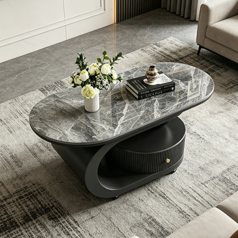 Buco, 17.71" H x 39.37" L x 19.68" W, White Marble 2, Black