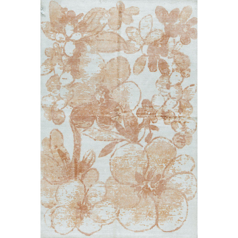 Floral Area Rug in White/Rust