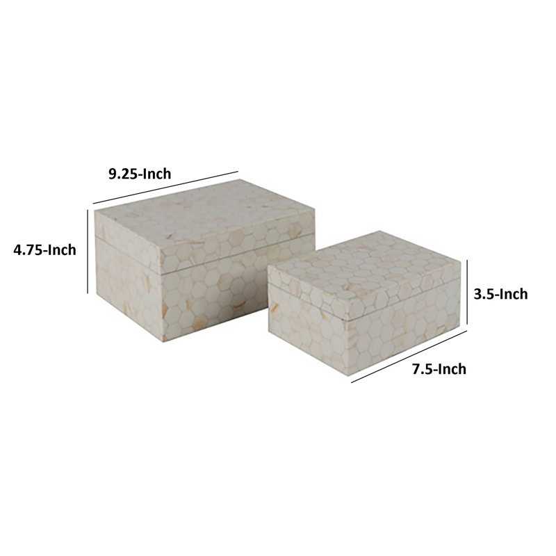 Ensemble de 2 boîtes de rangement Alia Decor, rectangulaires, tons de bois blanc géométrique