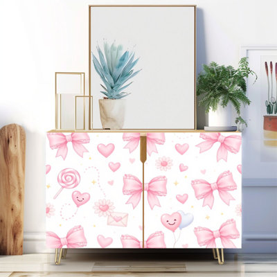 Buffet étroit de 35,4 po de largeur - armoire de rangement décorative à 2 portes avec un joli motif de coquettes roses et de pieds en métal