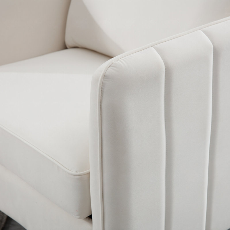 Shalon Velvet Upholstered Accent Chair with Cushion & Metal Legs, White